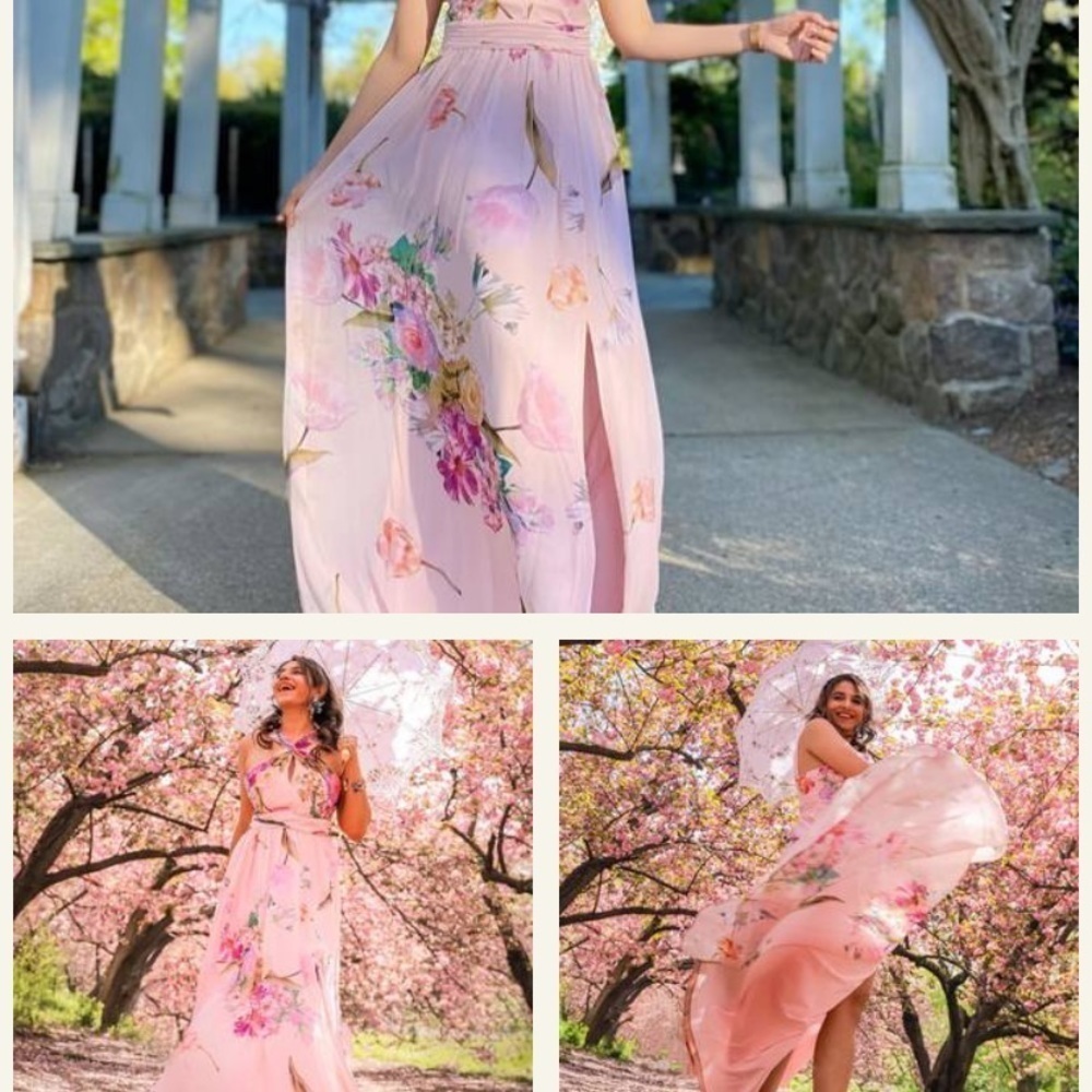 Adrianna Papell Floral Printed Chiffon Gown - Picture 4 of 16